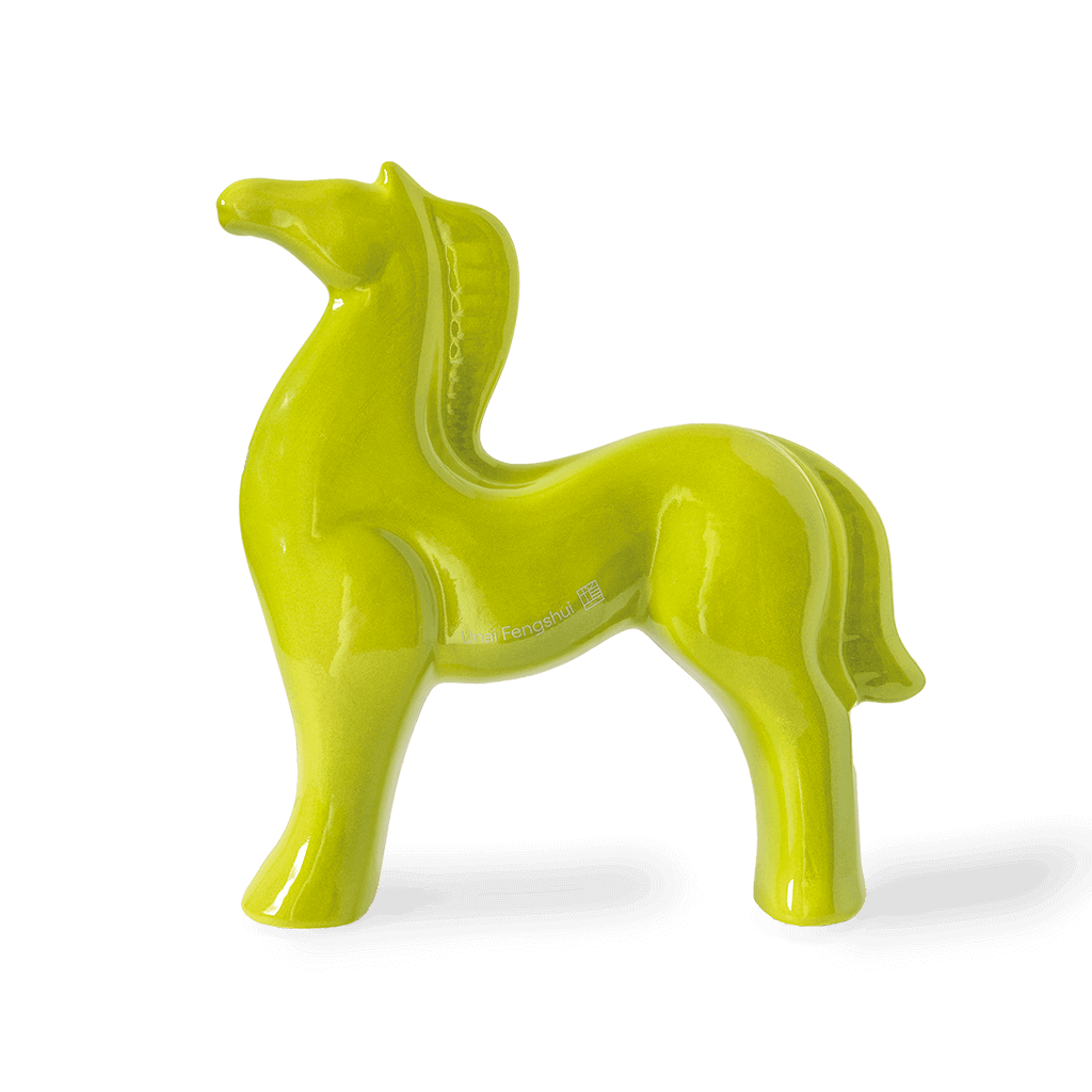 Figura Caballo Feng Shui de Céramica Verde | Caballo Horoscopo Chino